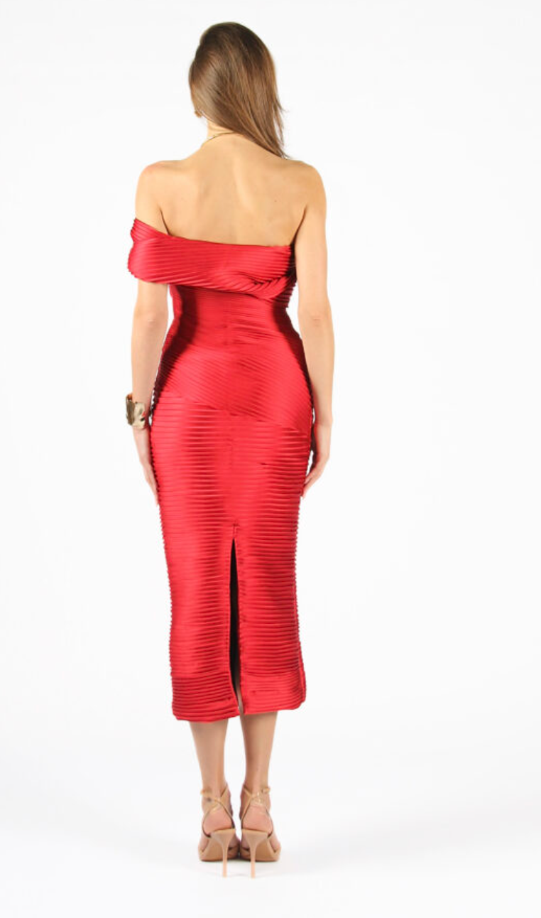 Maya Pleated Off Shoulder Dress