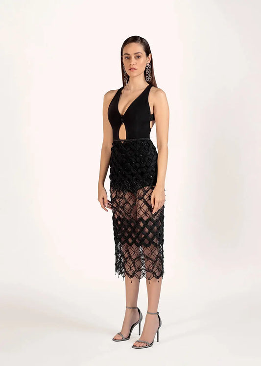 Lara Midi Embellished Evening Dress