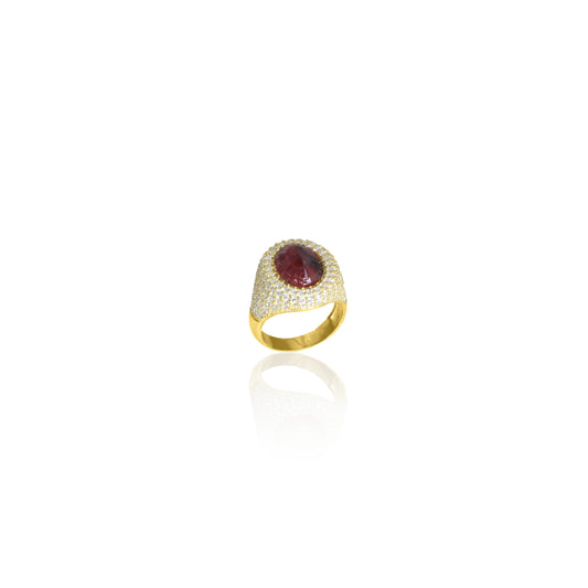 Natural Red Ruby Cabochon with Full Crystal Ring