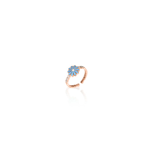 Flower Blue Enamel Little Ring