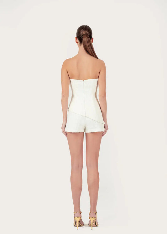 Gold Thread Embroidered Tweed Shorts and Corset