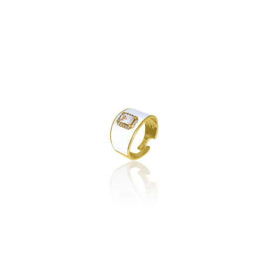 Emerald-Colored Stone & White Enamel RING