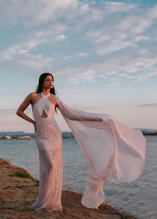 Crystal-Embellished Silk Dress
