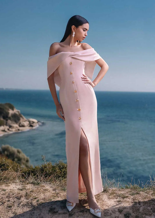 Off-Shoulder Wool Crepe Maxi Dress