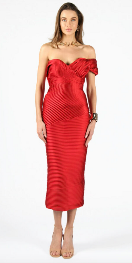 Maya Pleated Off Shoulder Dress