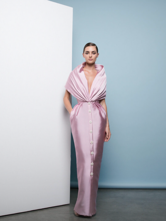 Rania Pleated Cape Dress