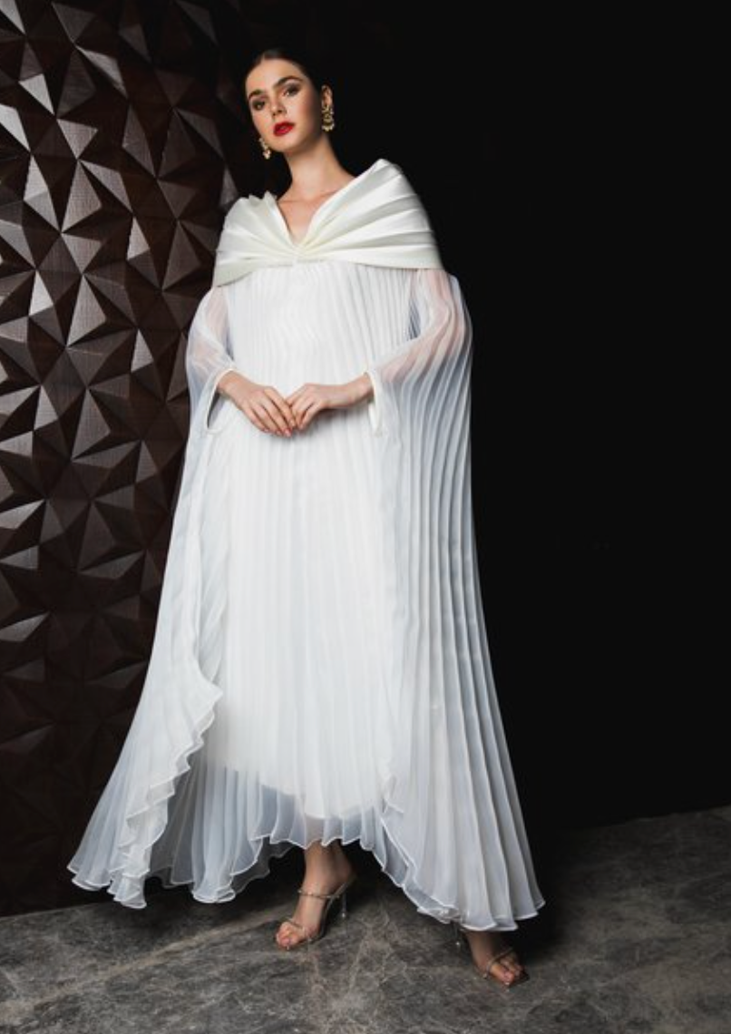 Aisha Cape Pleated Dress